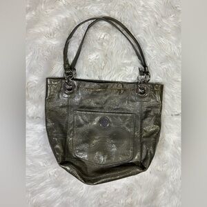 Coach Alex 14265 Op Art Signature Stitched Tote Bag In Pewter Patent Leather